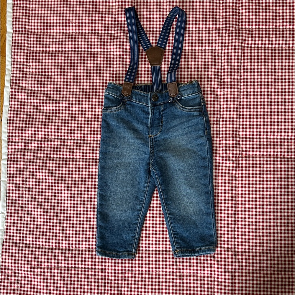 OshKosh B'gosh Blue Denim Overalls with Brown Accents